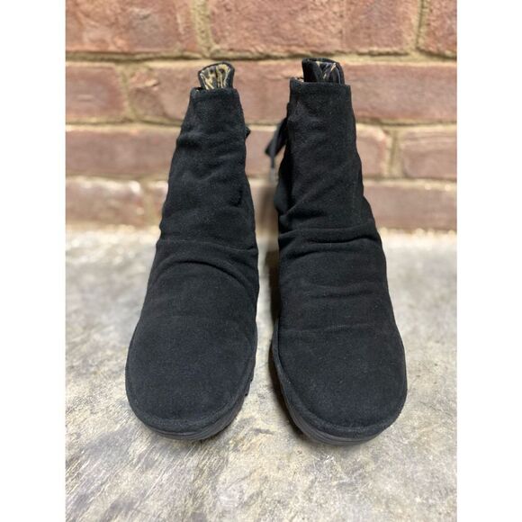 Fly London Black Leather - Suede Yama Wedge Ankle Bootie - Picture 2 of 8